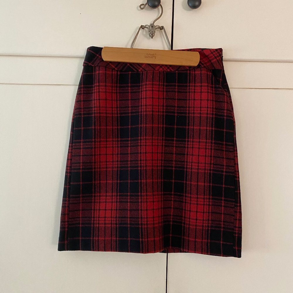 Red plaid wool-blend skirt